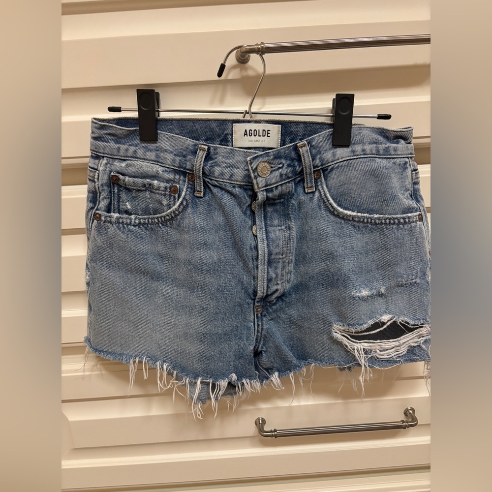 Agolde Blue Jean Shorts Distressed High-Waisted